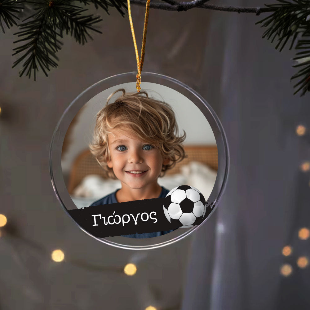Στολίδι plexiglass με μπάλα ποδοσφαίρου και όνομα