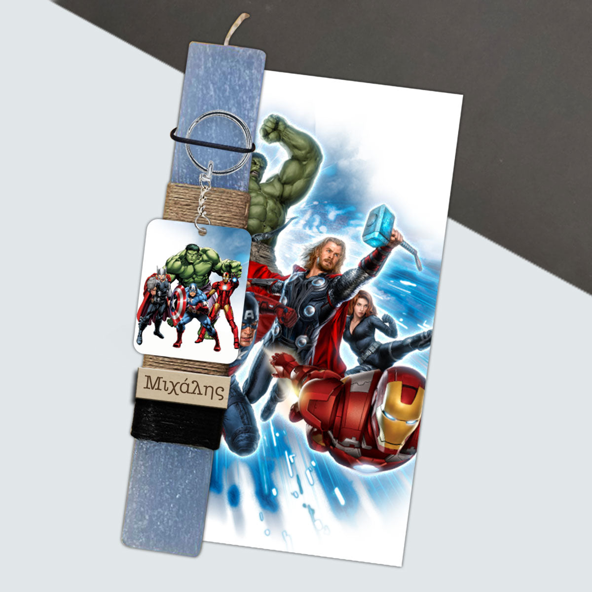 Λαμπάδα με ήρωες και ξύλινη πλάτη