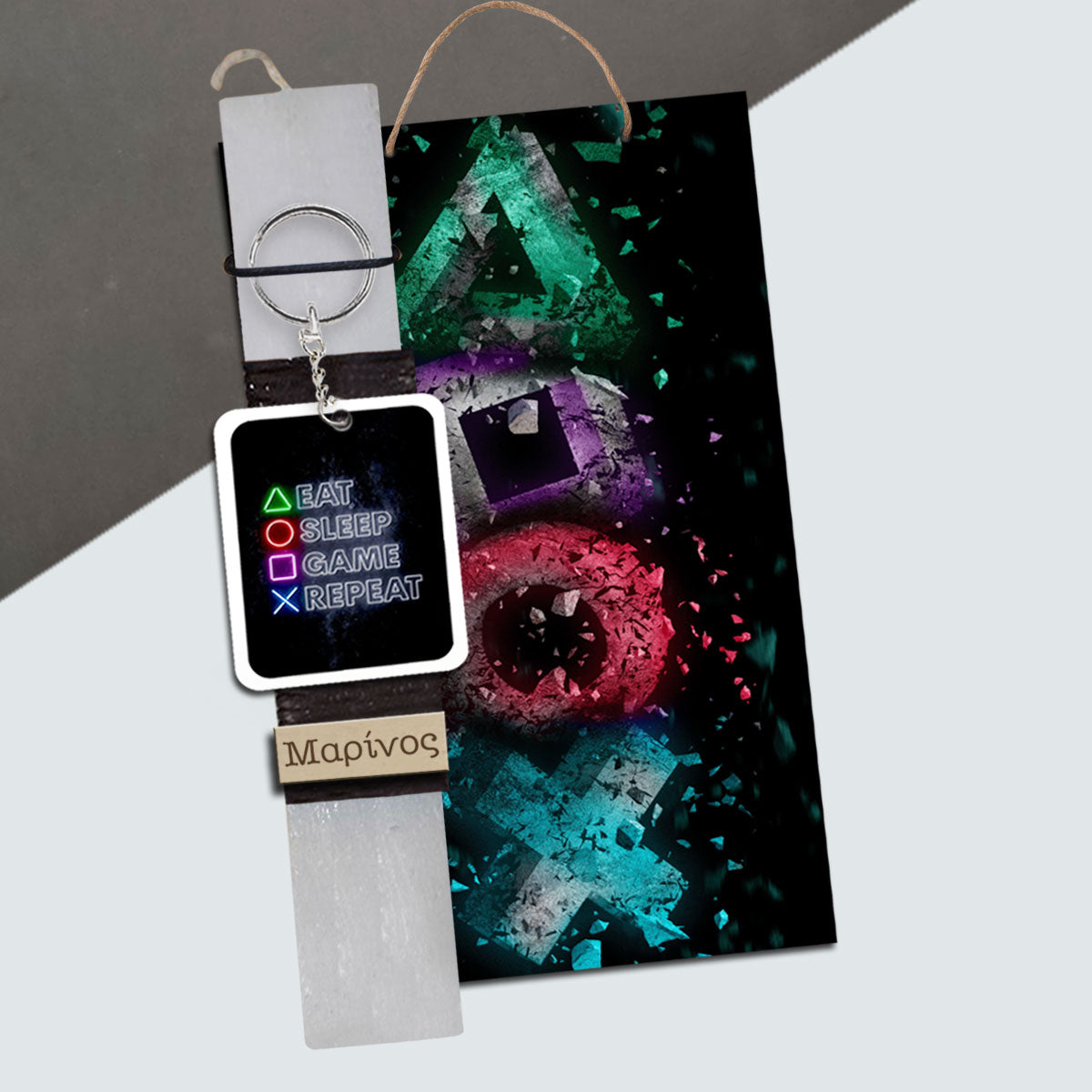 Λαμπάδα Gamer με ξύλινη πλάτη