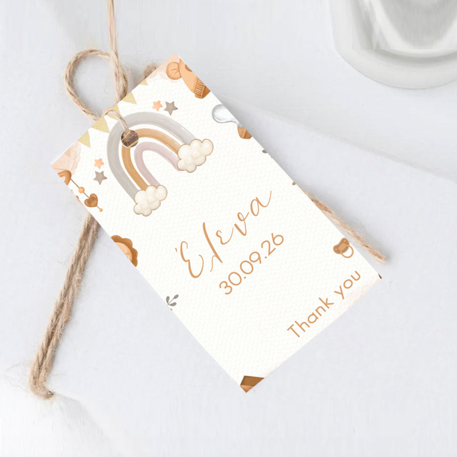 Καρτελάκια βάπτισης με θέμα ουράνιο τόξο (20 τεμάχια)