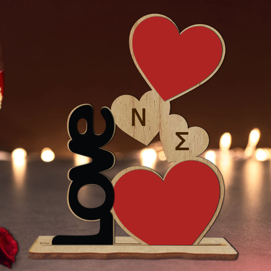 Ξύλινο διακοσμητικό love με 2 καρδιές