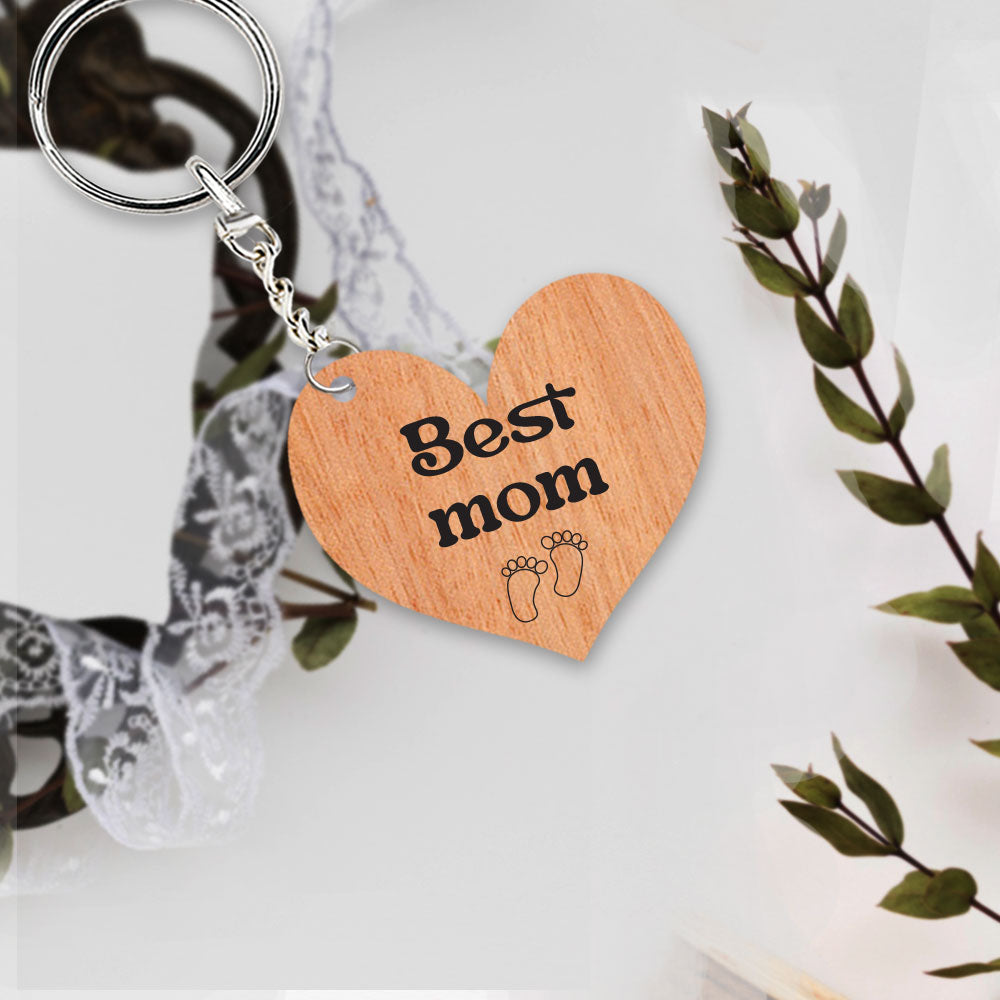 Ξύλινο μπρελόκ best mom heart