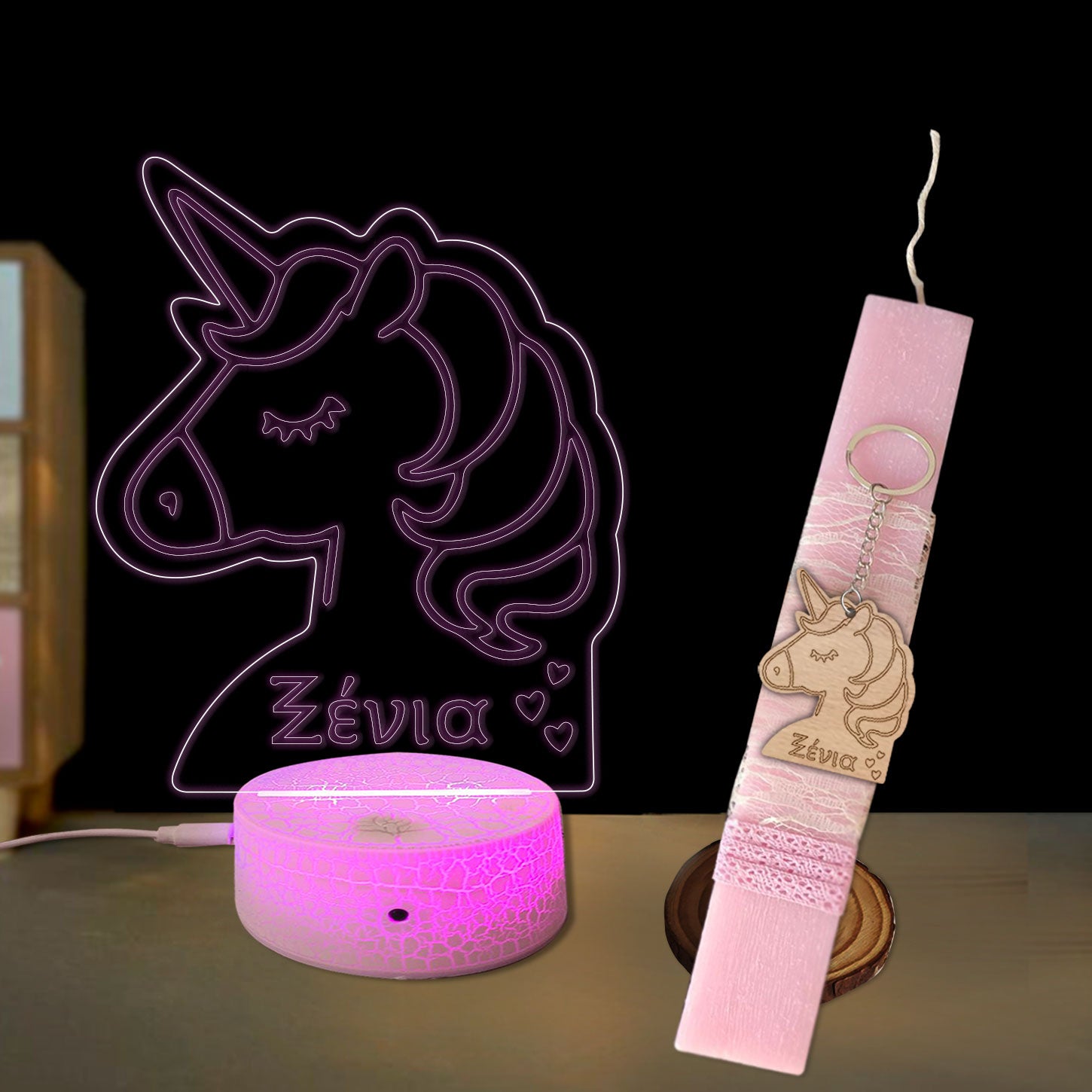Σετ λαμπάδα με φωτιστικό plexiglass unicorn