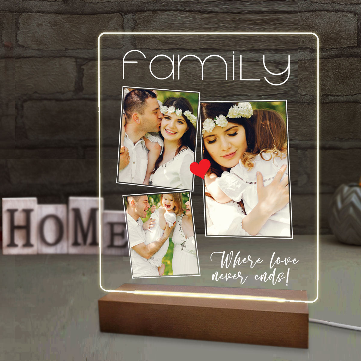 Επιτραπέζιο φωτιστικό family photos heart