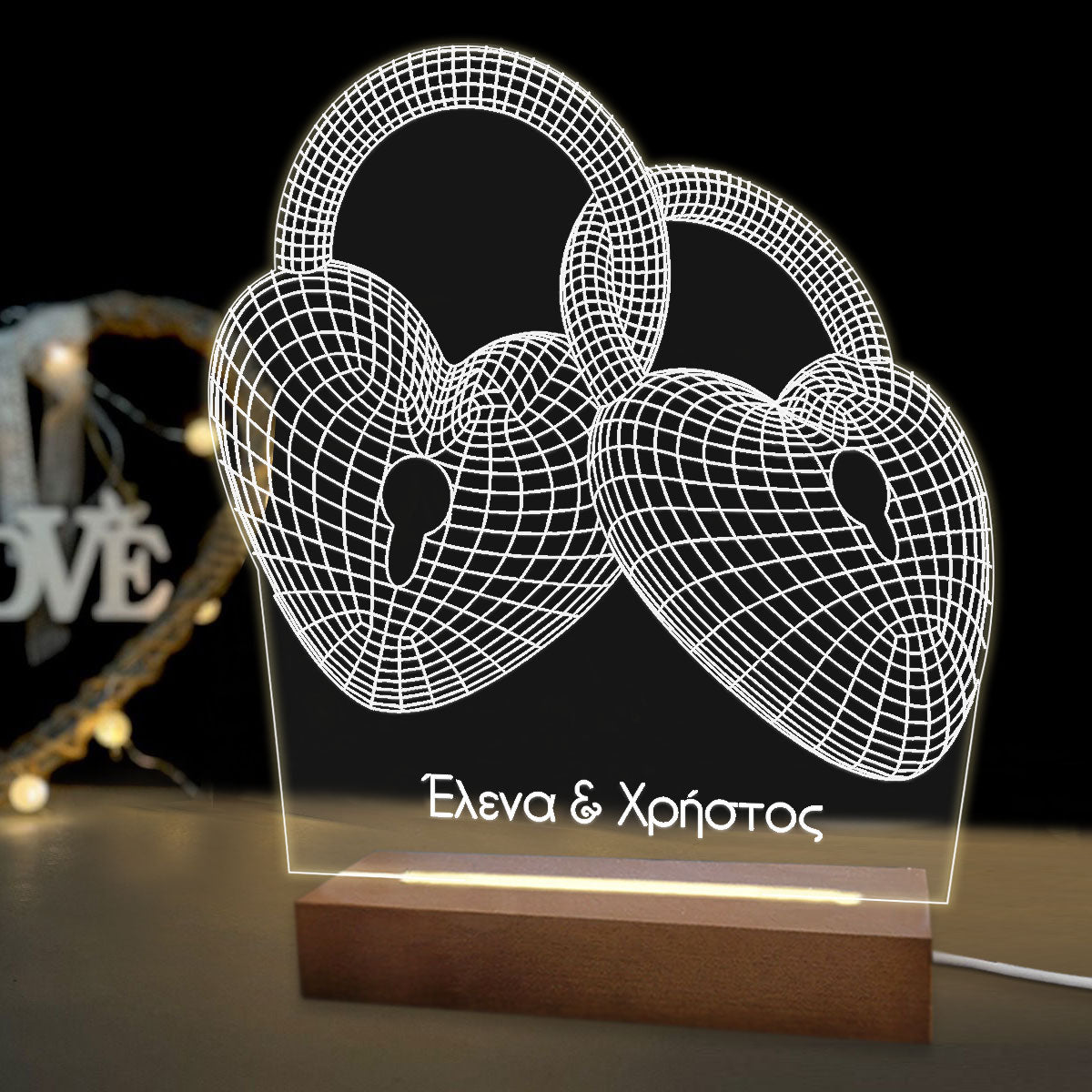 Επιτραπέζιο φωτιστικό 3d locked hearts