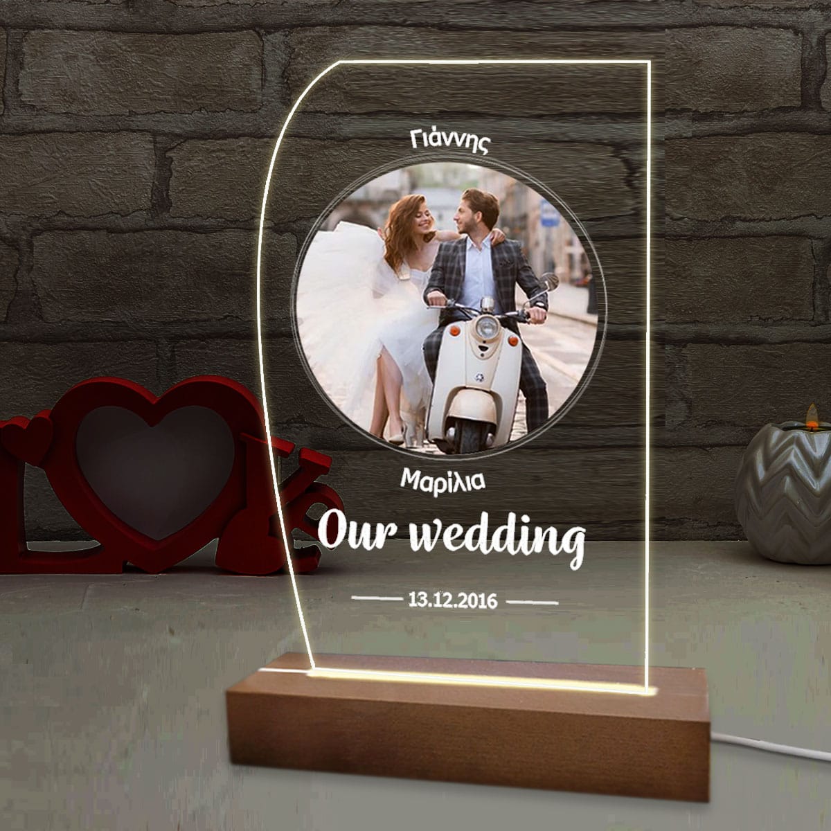 Επιτραπέζιο φωτστικό our wedding με φωτογραφία