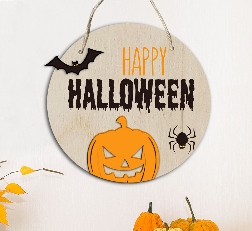 Ξύλινο κρεμαστό Halloween στρογγυλό 3d