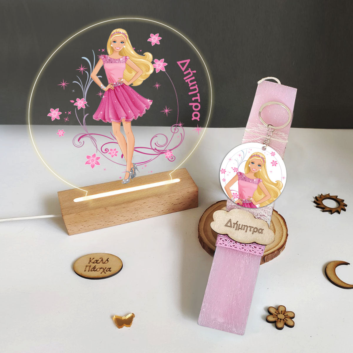 Σετ λαμπάδα με φωτιστικό plexiglass Barbie