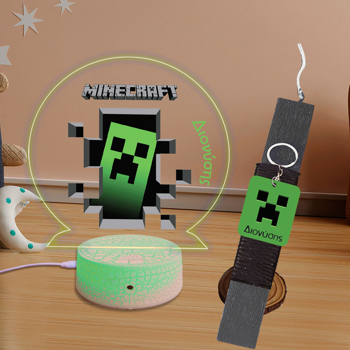 Σετ λαμπάδα με φωτιστικό plexiglass minecraft