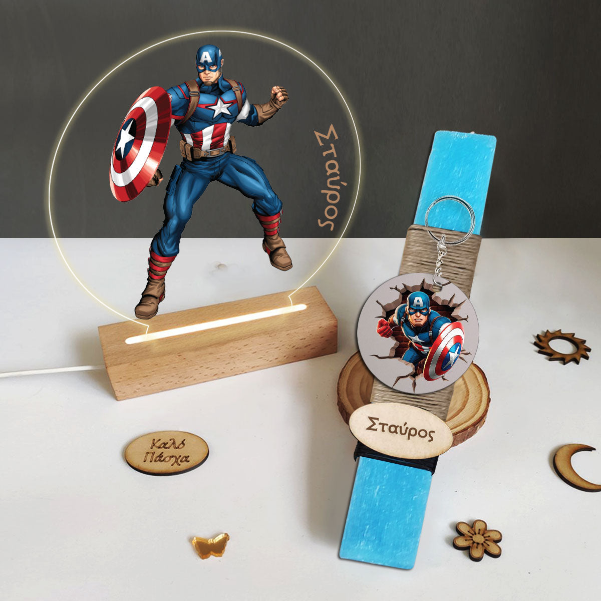 Σετ λαμπάδα με φωτιστικό plexiglass Captain America