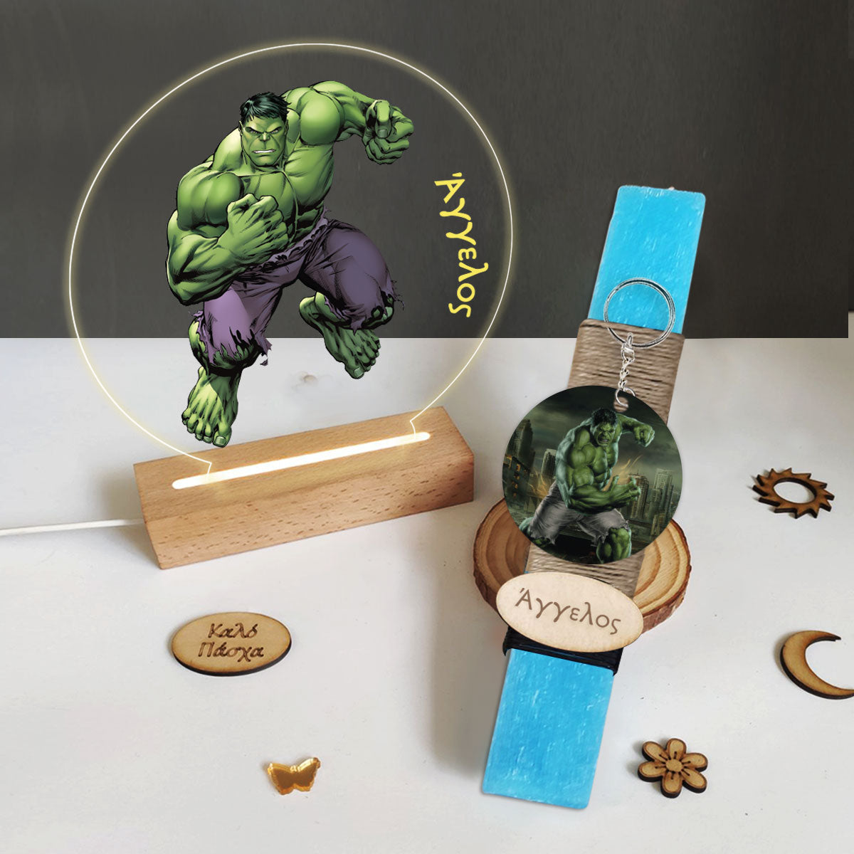 Σετ λαμπάδα με φωτιστικό plexiglass Hulk